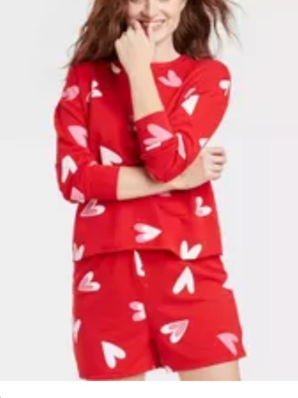 GRAYSON THREADS SLEEPWEAR Small HEART RED PINK 2PC SET Top Shorts pajama set